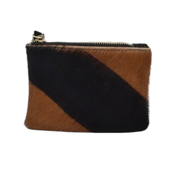 EUC Vintage Cow Hide Coin Purse Black Brown Stripe Leather - Picture 2 of 8